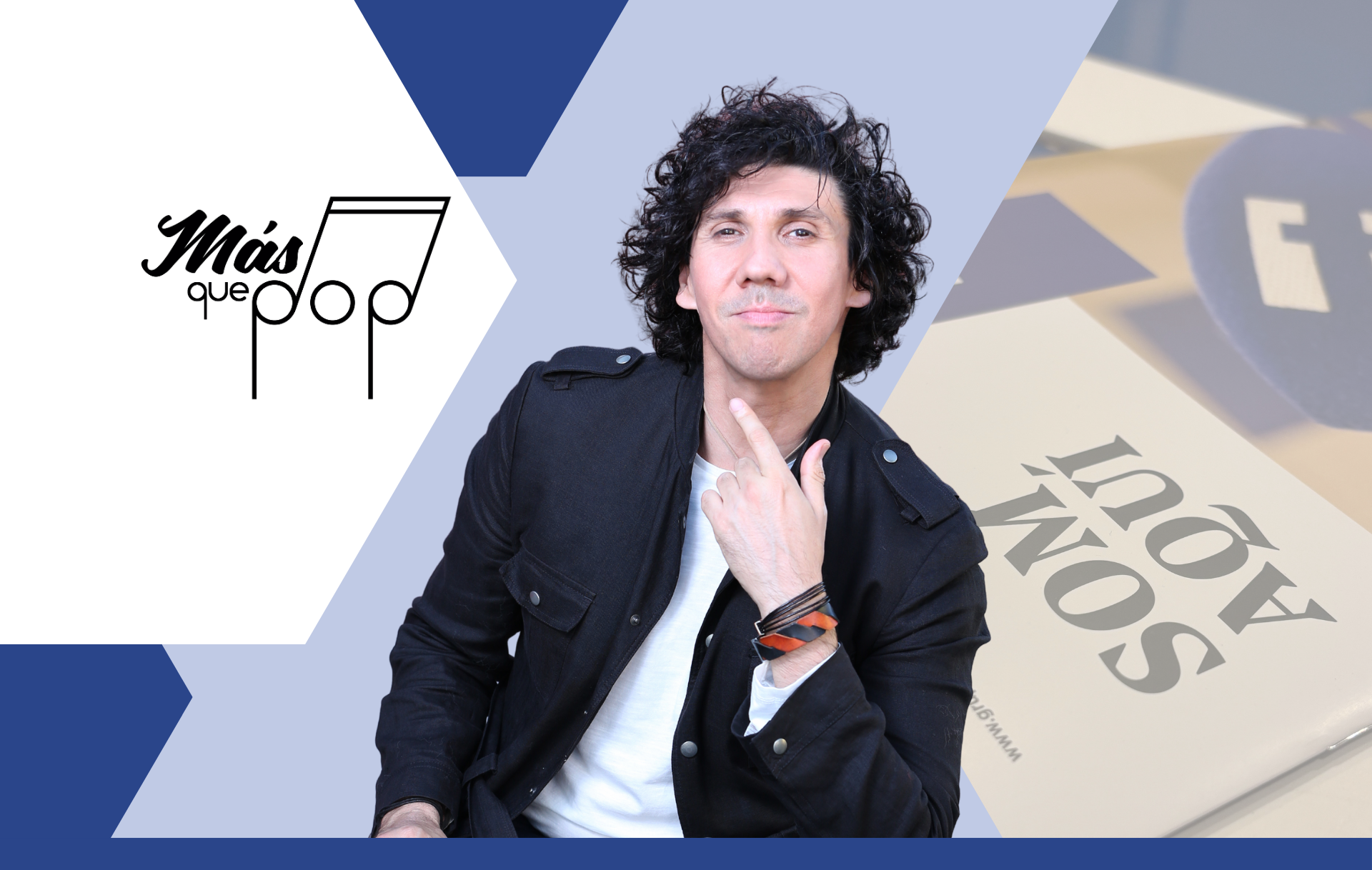 Logo y presentador del programa de música Más que pop de Canal 4 Televisión.